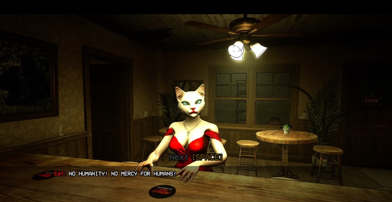 Cat customer — human in disguise on Day 1