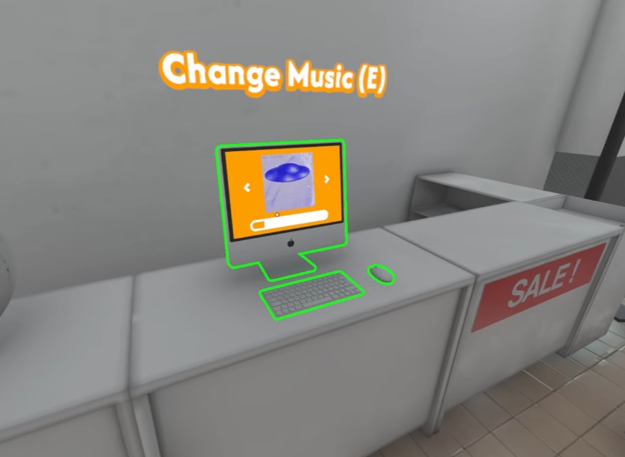 Change music — computer near entrance