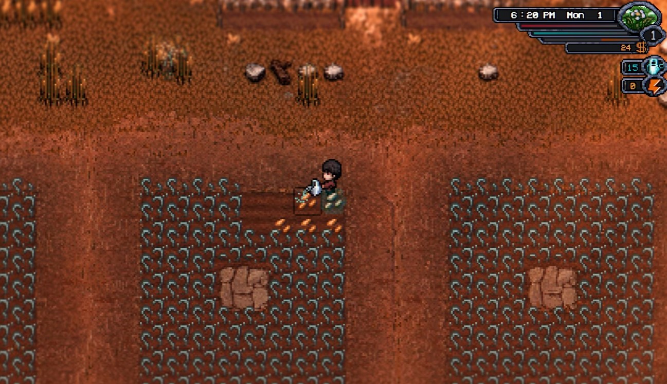 Planting and watering crops on Hans Farm