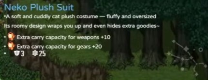 Neko Plush Suit — one equip permanently expands your bag