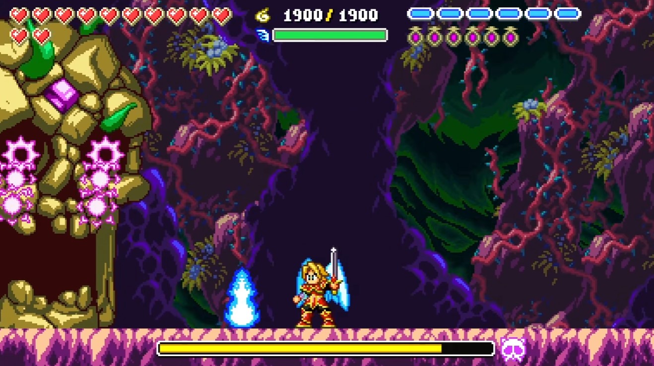 Skull boss — heavy hits, armor upgrade recommended
