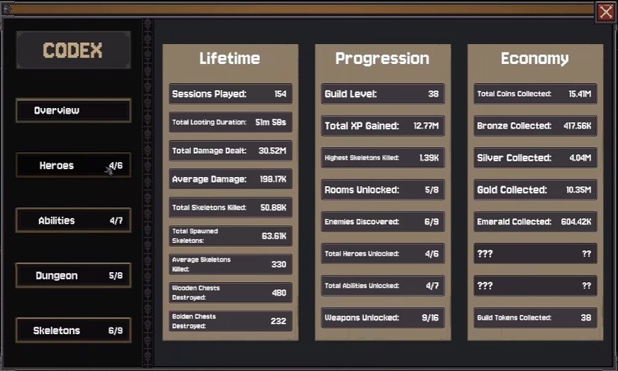 Codex / skill tree — coin value and unlock nodes