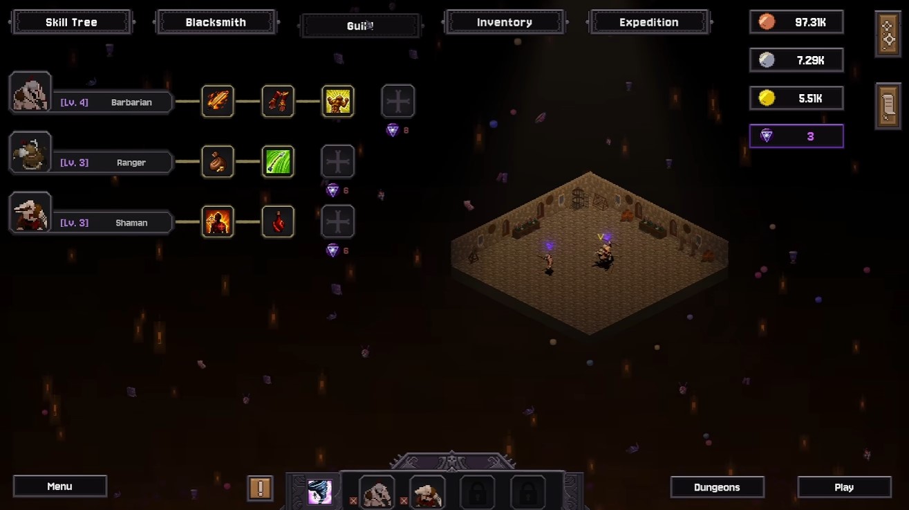 Guild hub — Paladin, Crusader, and hero slots