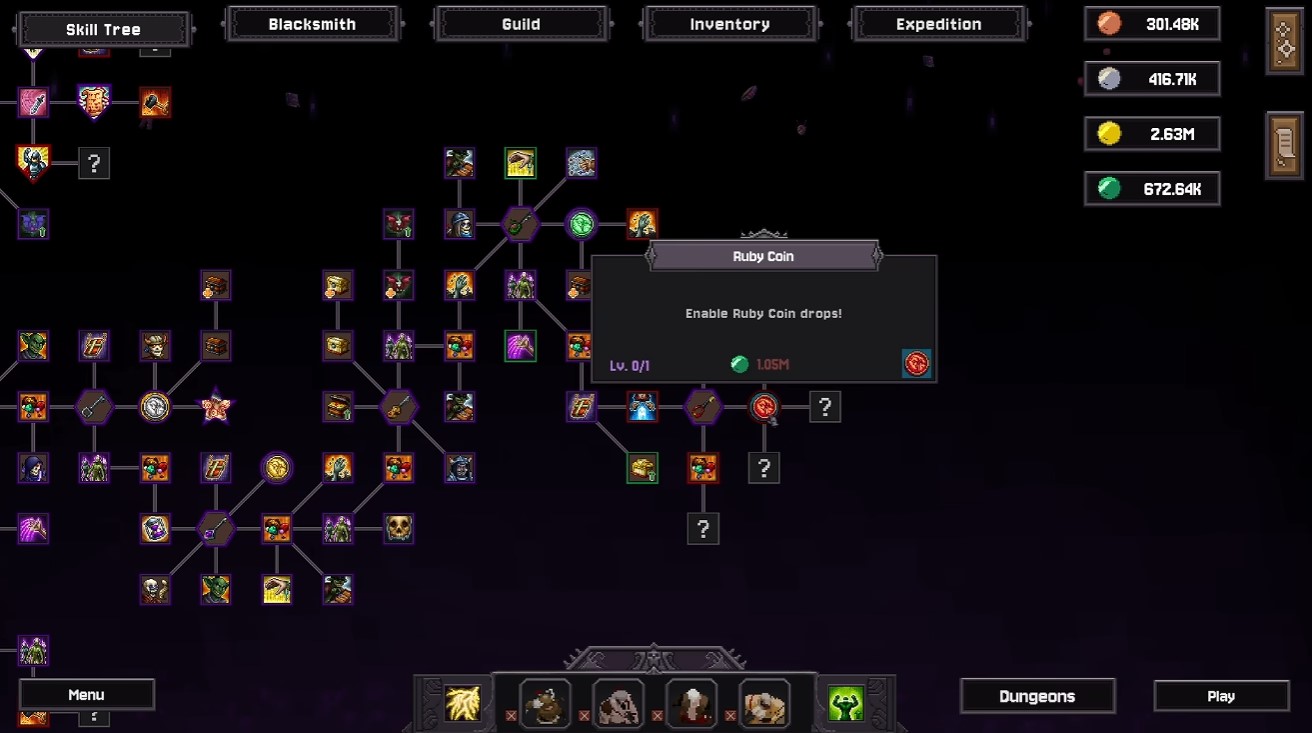 Ruby coin skill node in the skill tree