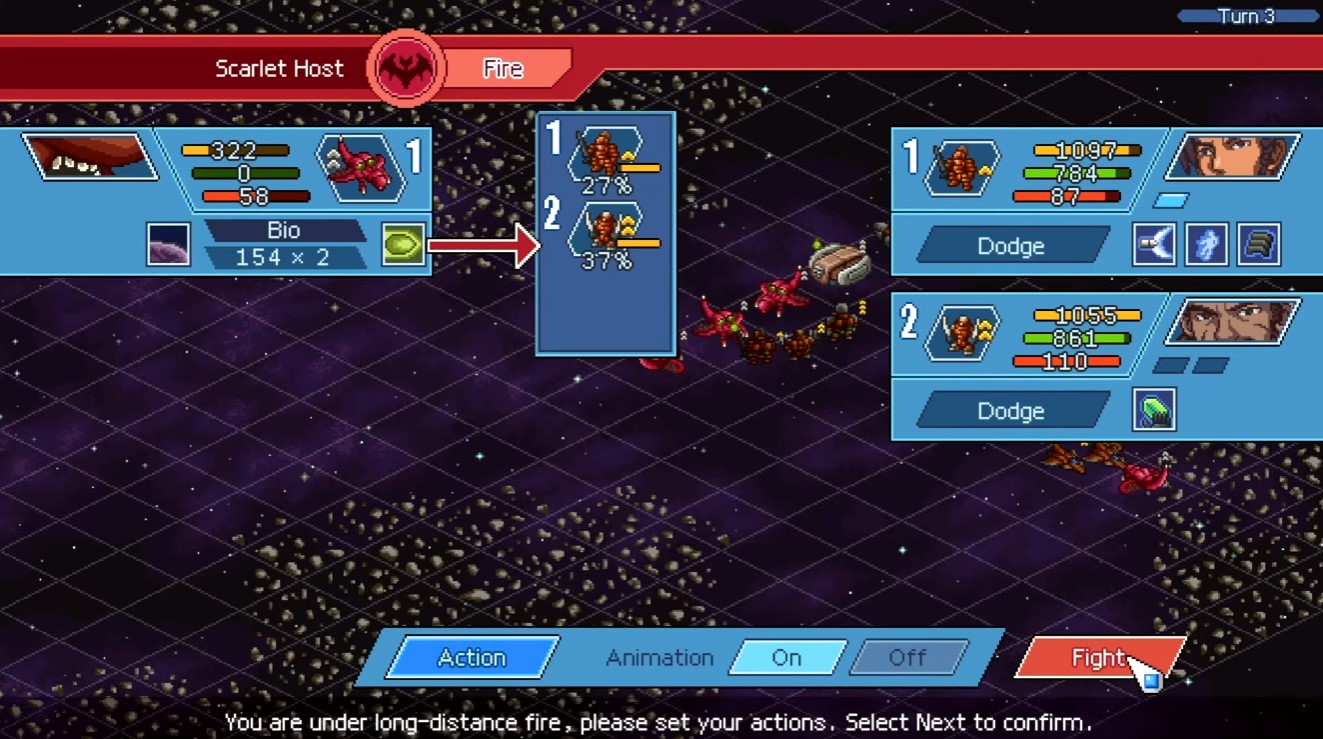 Combat forecast — confirm damage, hit rate, and counterattack before you commit