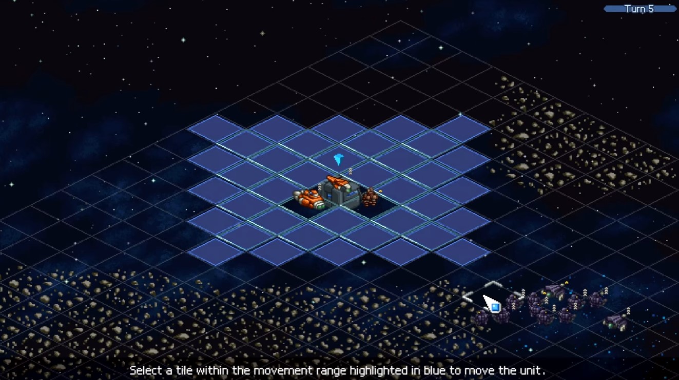Tactical map — move a unit to the highlighted tile before ending your turn