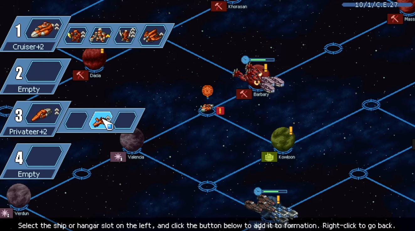 Deploy screen — select which ship and roster to bring into the contract