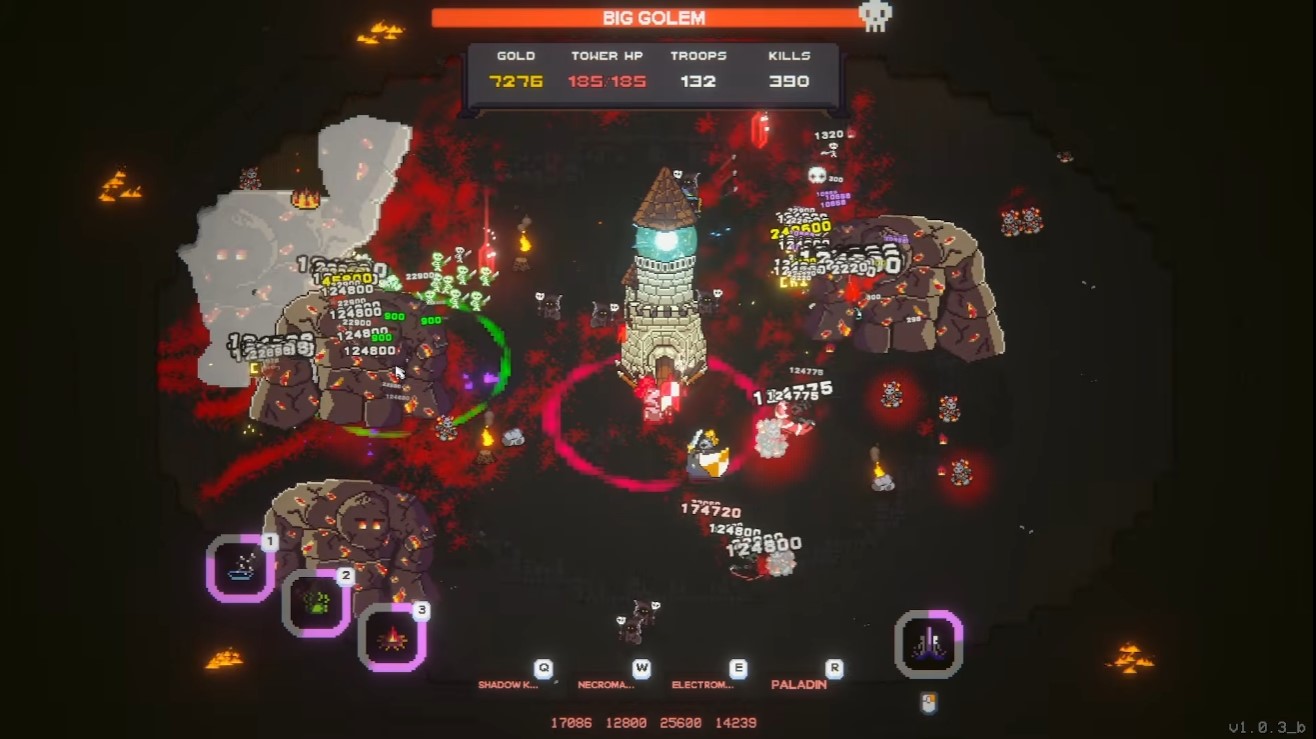 Big golden boss fight — high-DPS check in the mushroom line