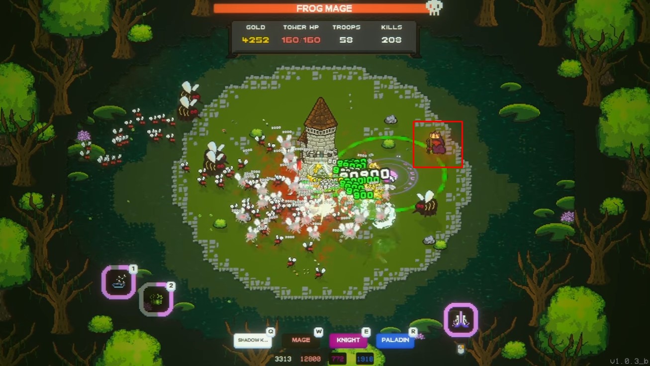 Frog Queen / frog mage boss — stay on the tower
