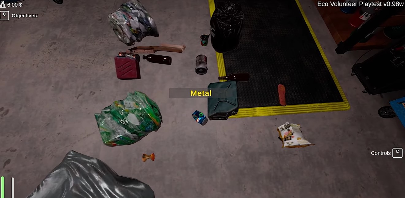 Garage tutorial — visor, sort trash, mission poster