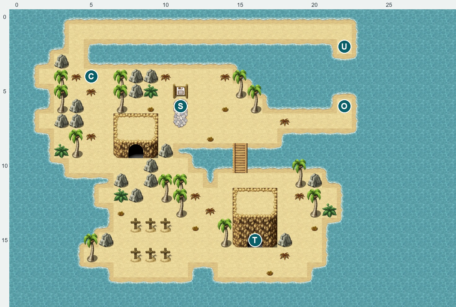 Island 2 — tunnel entry T and chest area