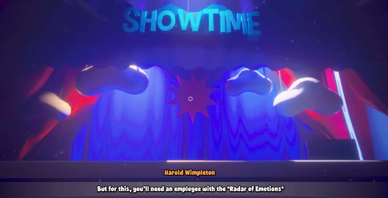Welcome show / Showtime at the entrance — blue console and director hologram
