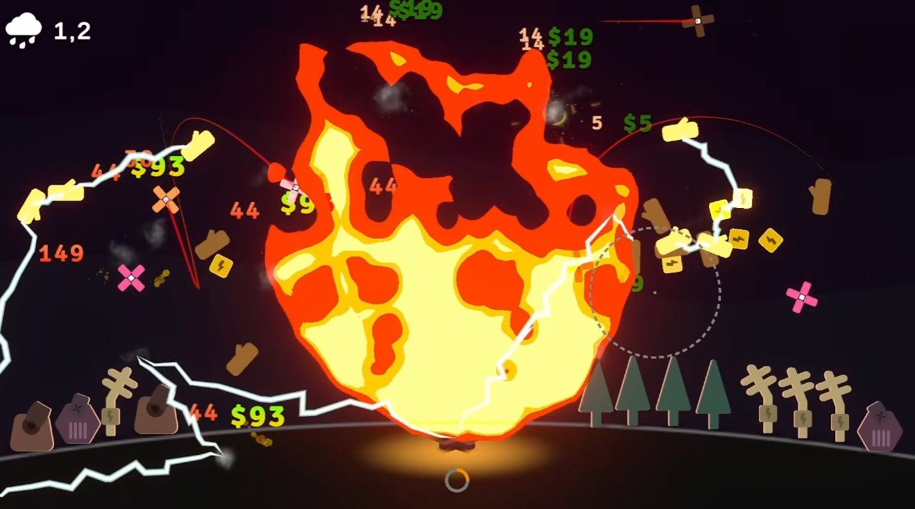 Phase One late game — lightning and explosions cover the screen