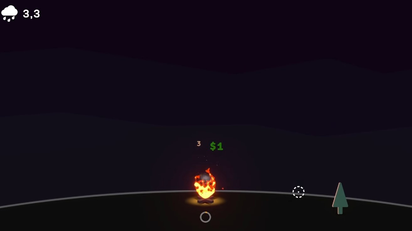 Classic mode start — drag wood into the fire for cash