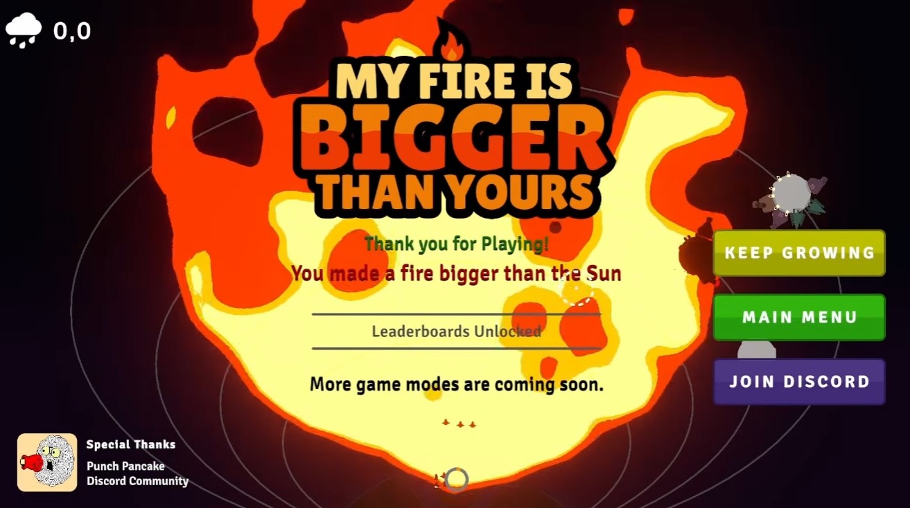 The End — fire bigger than the sun, 100% upgrades bought