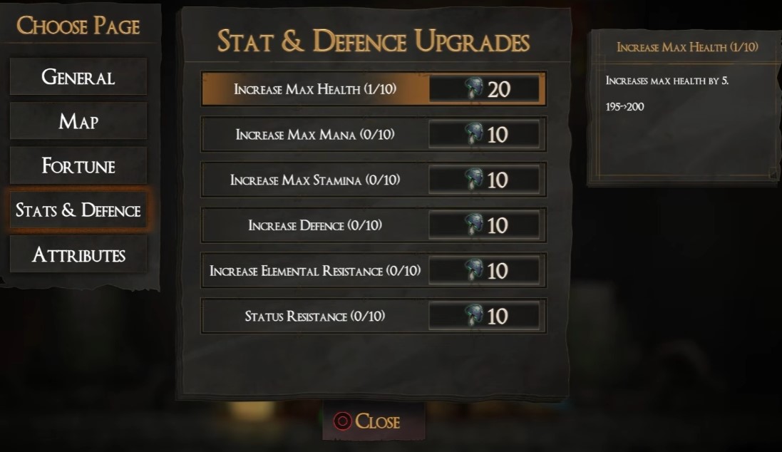 Stats and Defence upgrades