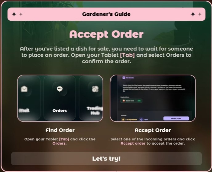 Accept an order from the tablet