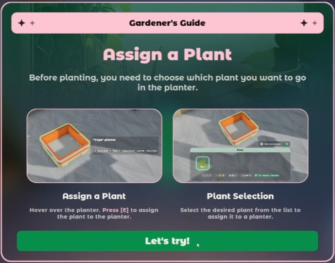 Assign a plant — move pots for light and temperature