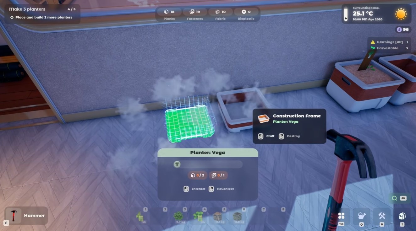 Make three planters — build menu