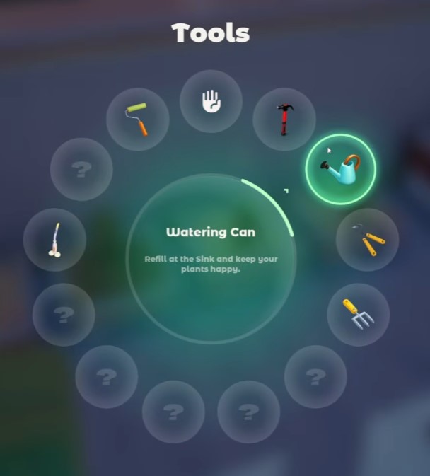 Switch tools — equip shears from the tool wheel